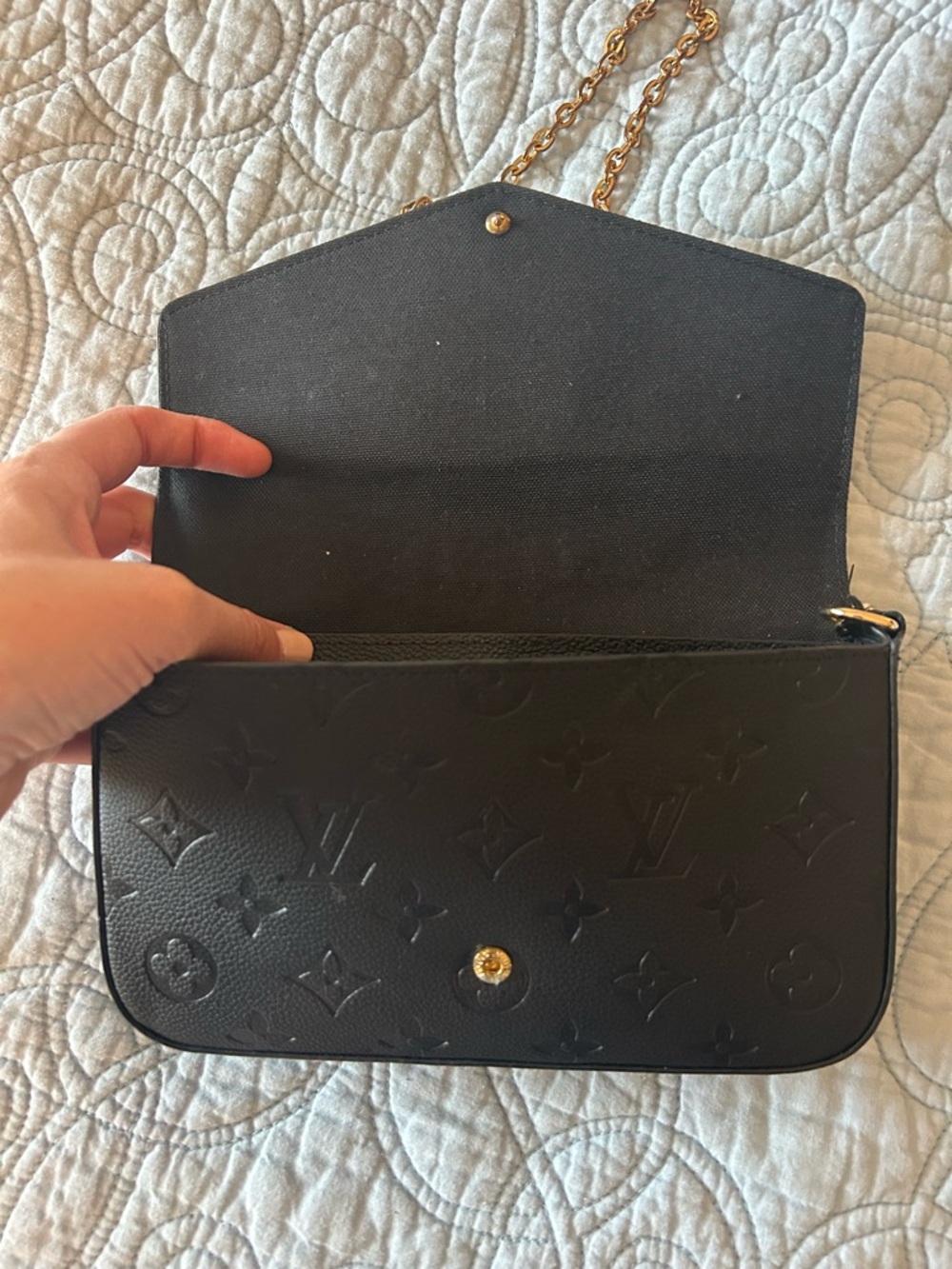 Black Monogram Embossed Chain Wallet - Picture 9 of 15
